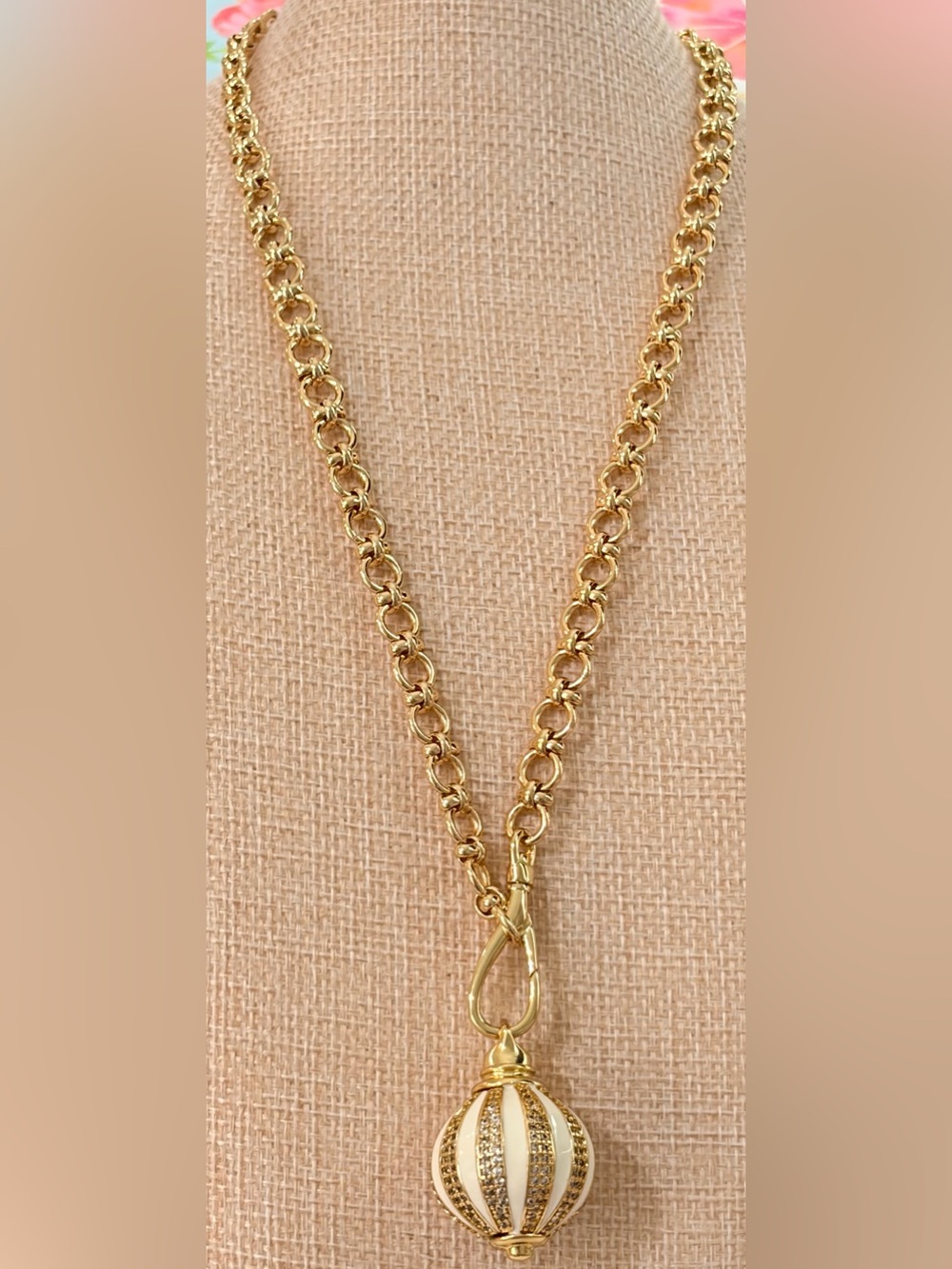 NEW Handmade Gold Plated Link Chain and 18KT gold filled round sphere pendant